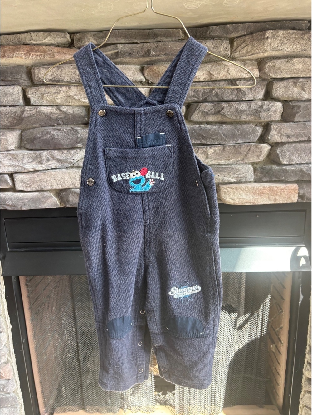 Vintage Sesame Street Baseball Navy Baby Overalls 18 Months Boys Y2K